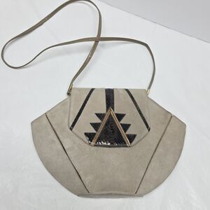 VINTAGE 70s JASMIN SNAKESKIN ACCENT LEATHER GRAY SUEDE SHOULDER BAG CROSSBODY